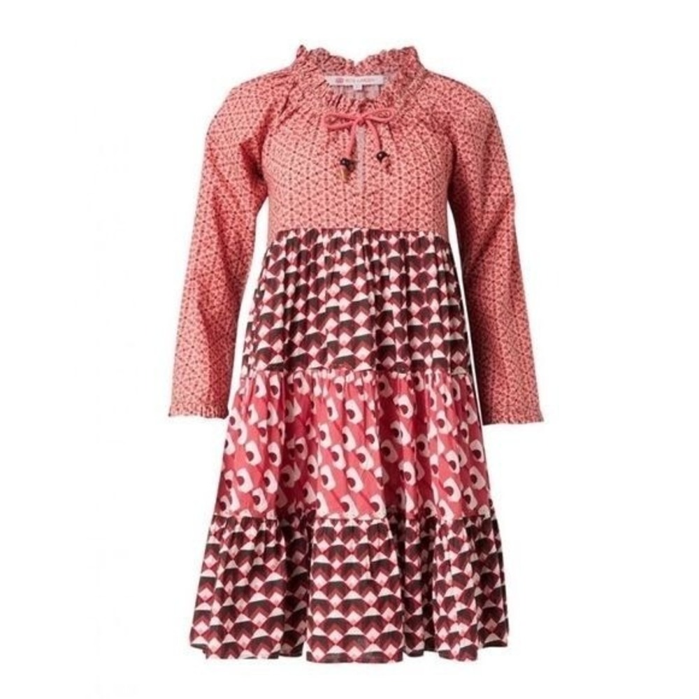 Ro's Garden || Sonia Dress Short Tiered Long Sleeve‎ in Phoenix Red Pink S NWT